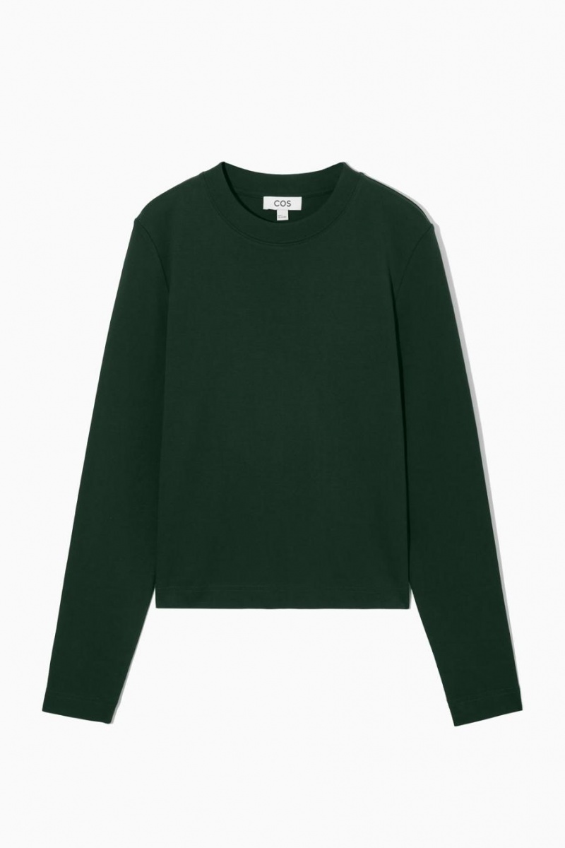 Tricou Dama COS Regular-fit Heavyweight Long-sleeved Verzi Inchis | USNDA-8960