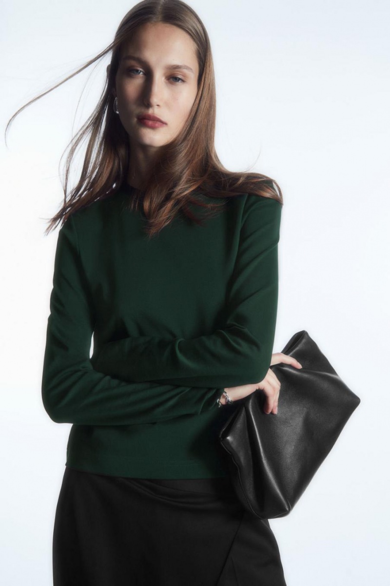 Tricou Dama COS Regular-fit Heavyweight Long-sleeved Verzi Inchis | USNDA-8960