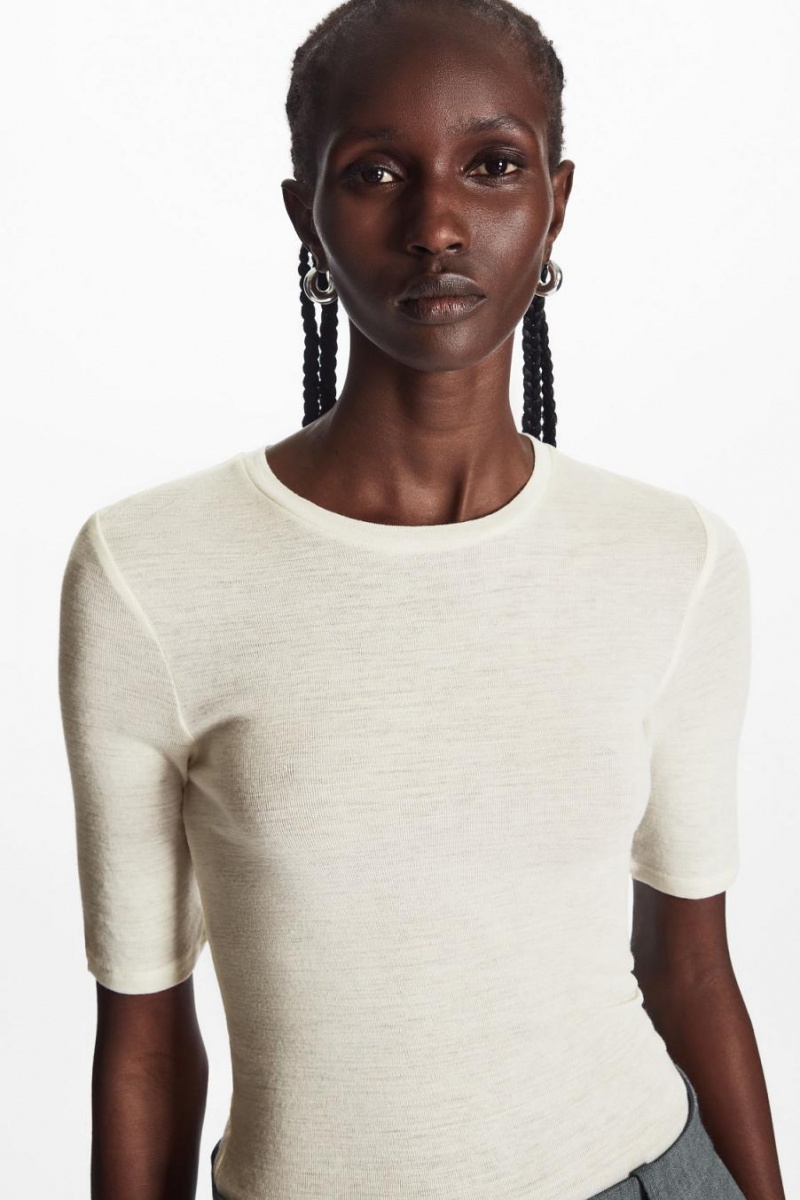 Tricou Dama COS Slim-fit Lână Albi | QSCJW-6412