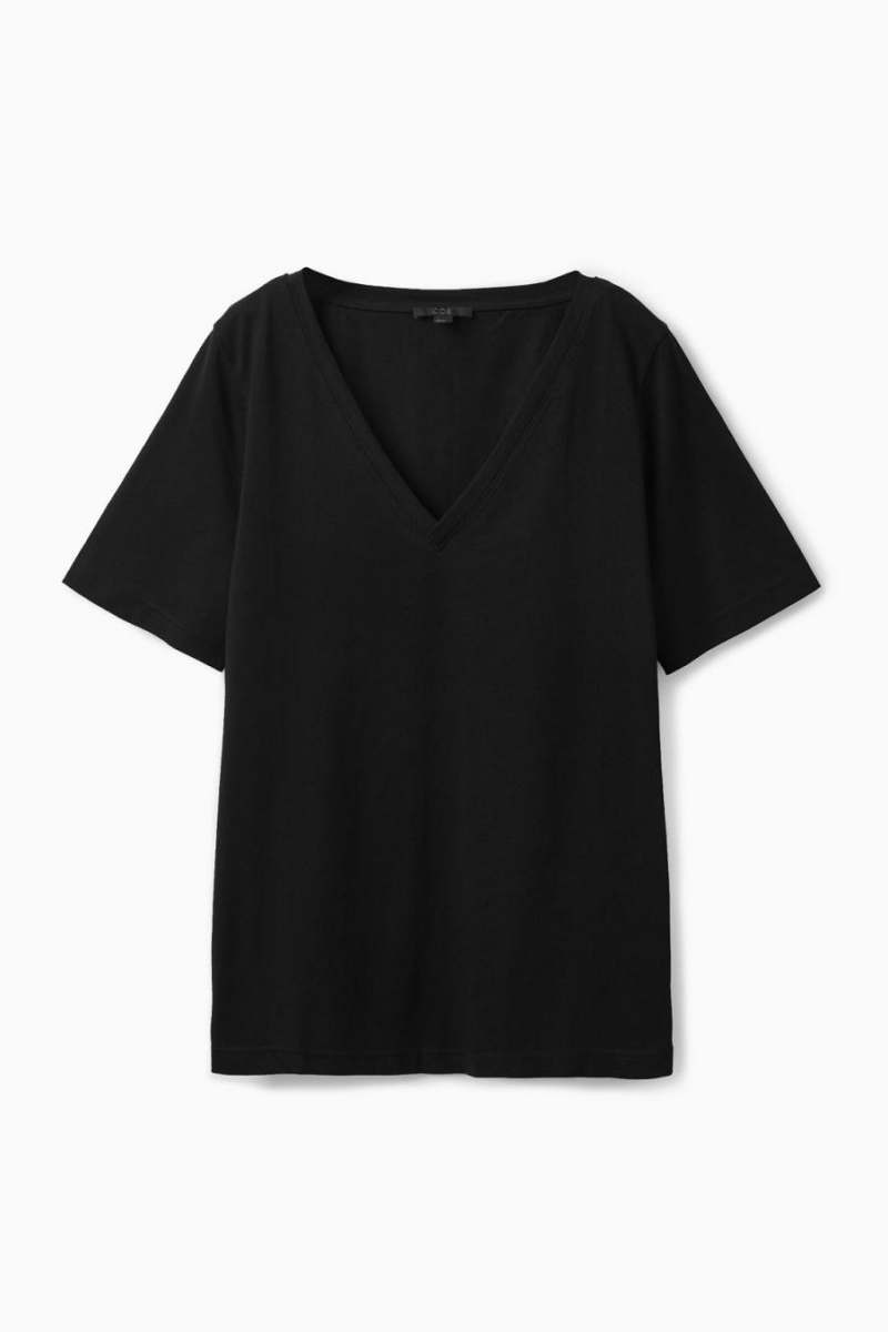 Tricou Dama COS V-neck Negrii | VZAET-5127