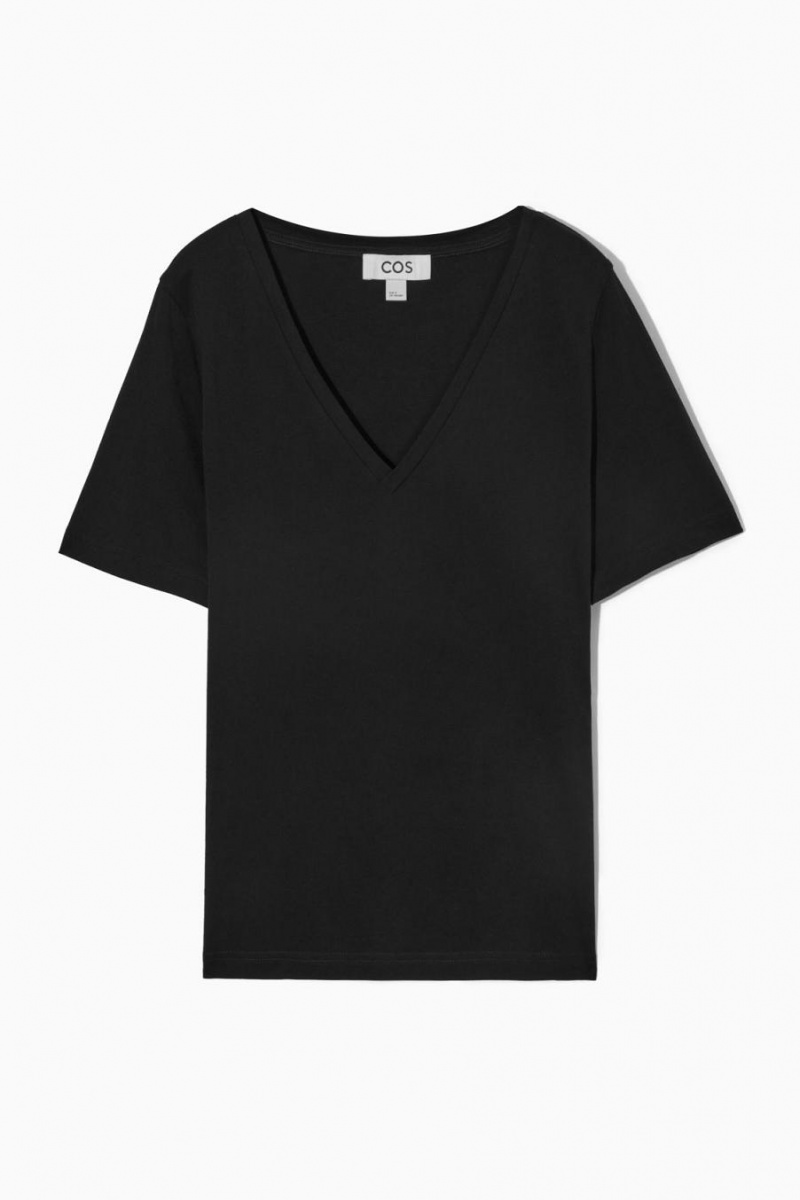 Tricou Dama COS V-neck Negrii | VZAET-5127