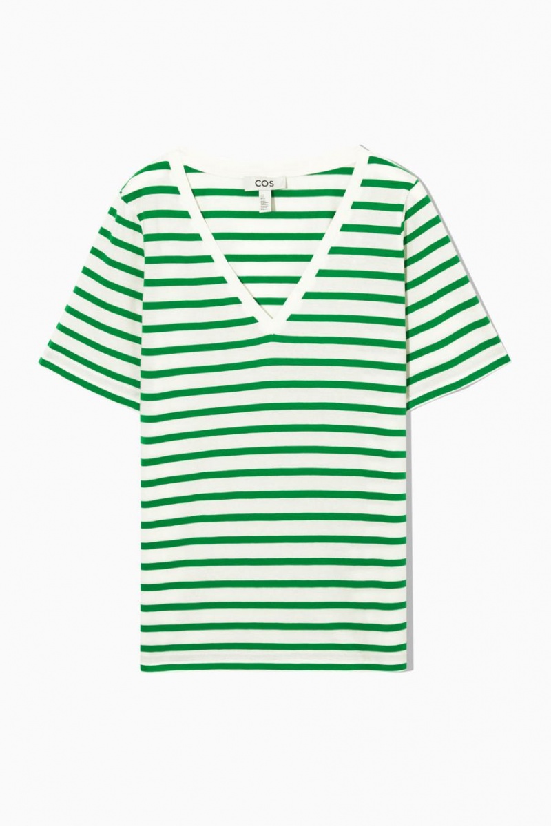 Tricou Dama COS V-neck Verzi Albi | OQIKP-1807