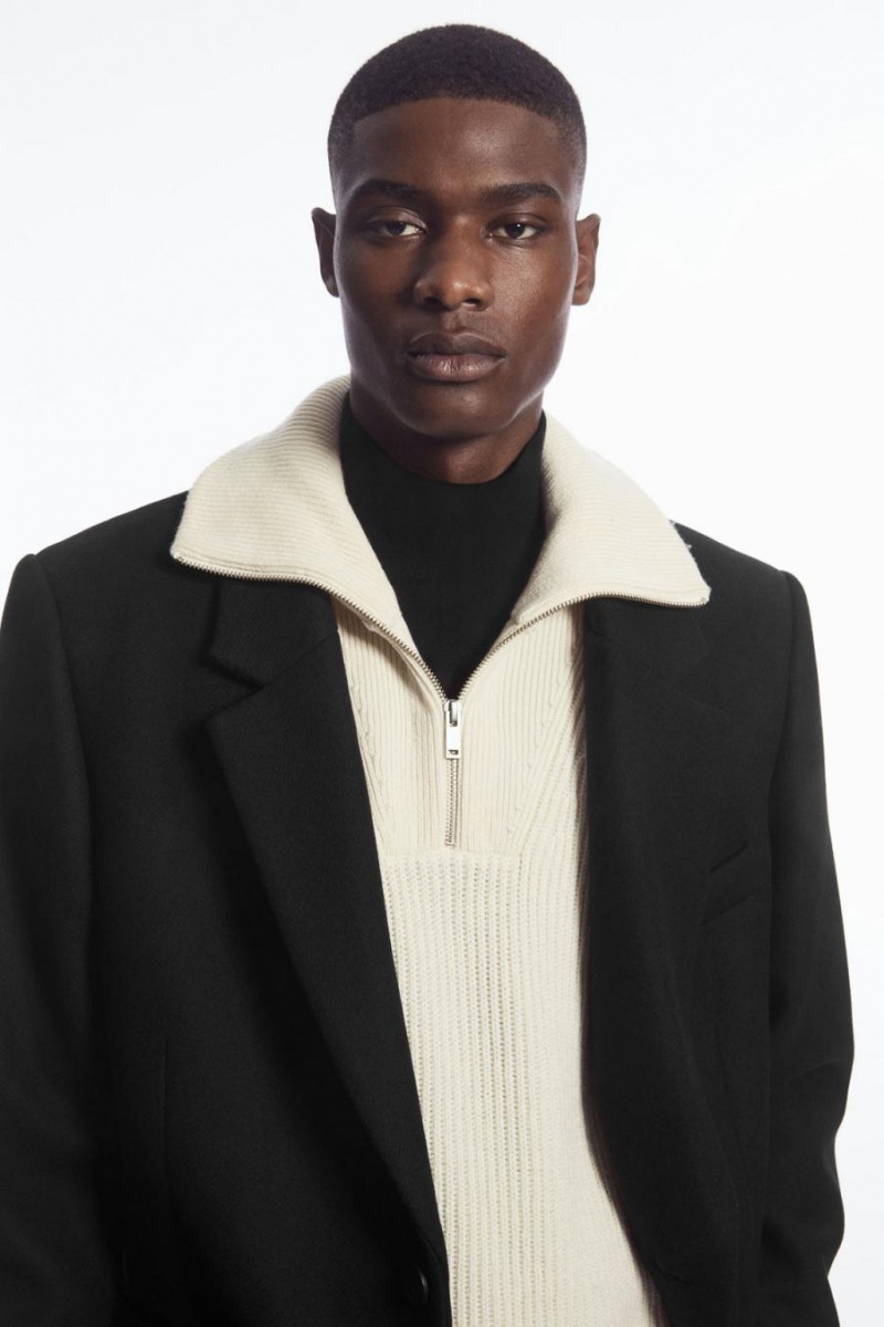 Vesta Barbati COS Cu Nervuri-knit Half-zip Albi | MHJQN-9156