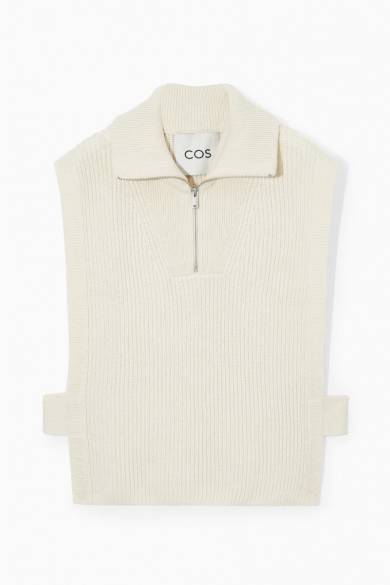 Vesta Barbati COS Cu Nervuri-knit Half-zip Albi | MHJQN-9156