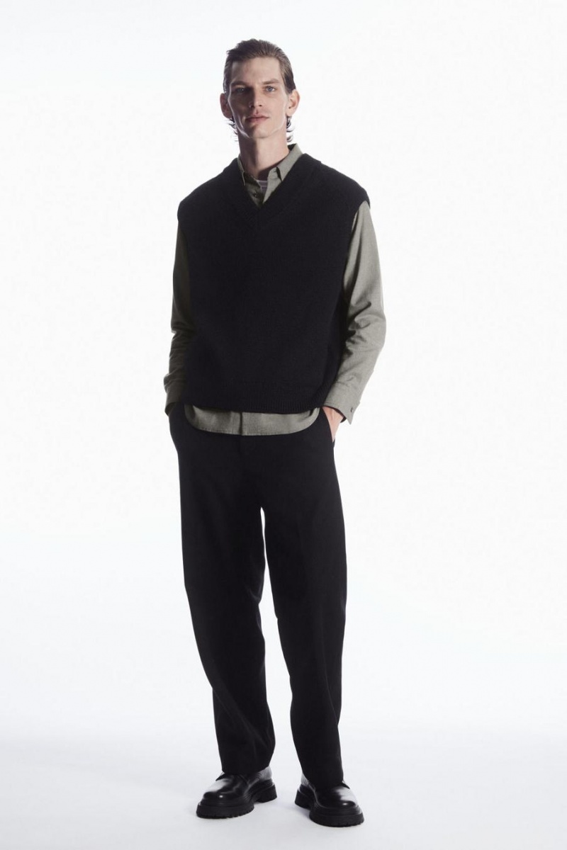Vesta Barbati COS V-neck Textured-wool Negrii | NXTPI-0273