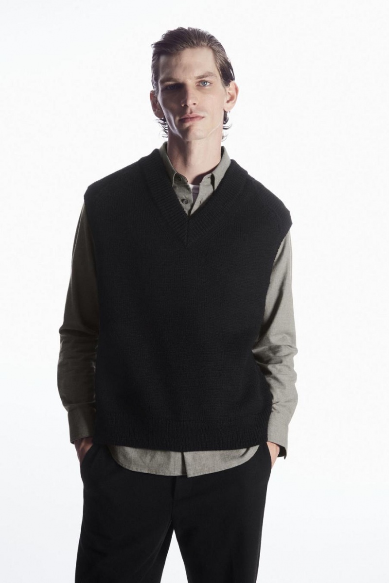Vesta Barbati COS V-neck Textured-wool Negrii | NXTPI-0273