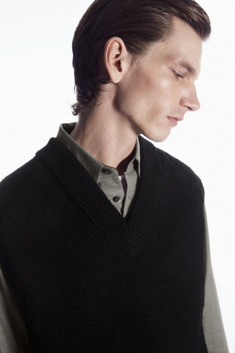 Vesta Barbati COS V-neck Textured-wool Negrii | NXTPI-0273