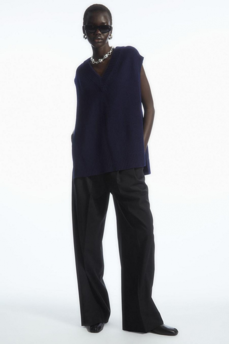 Vesta Dama COS Open-side V-neck Lână Bleumarin | CUBAK-2105