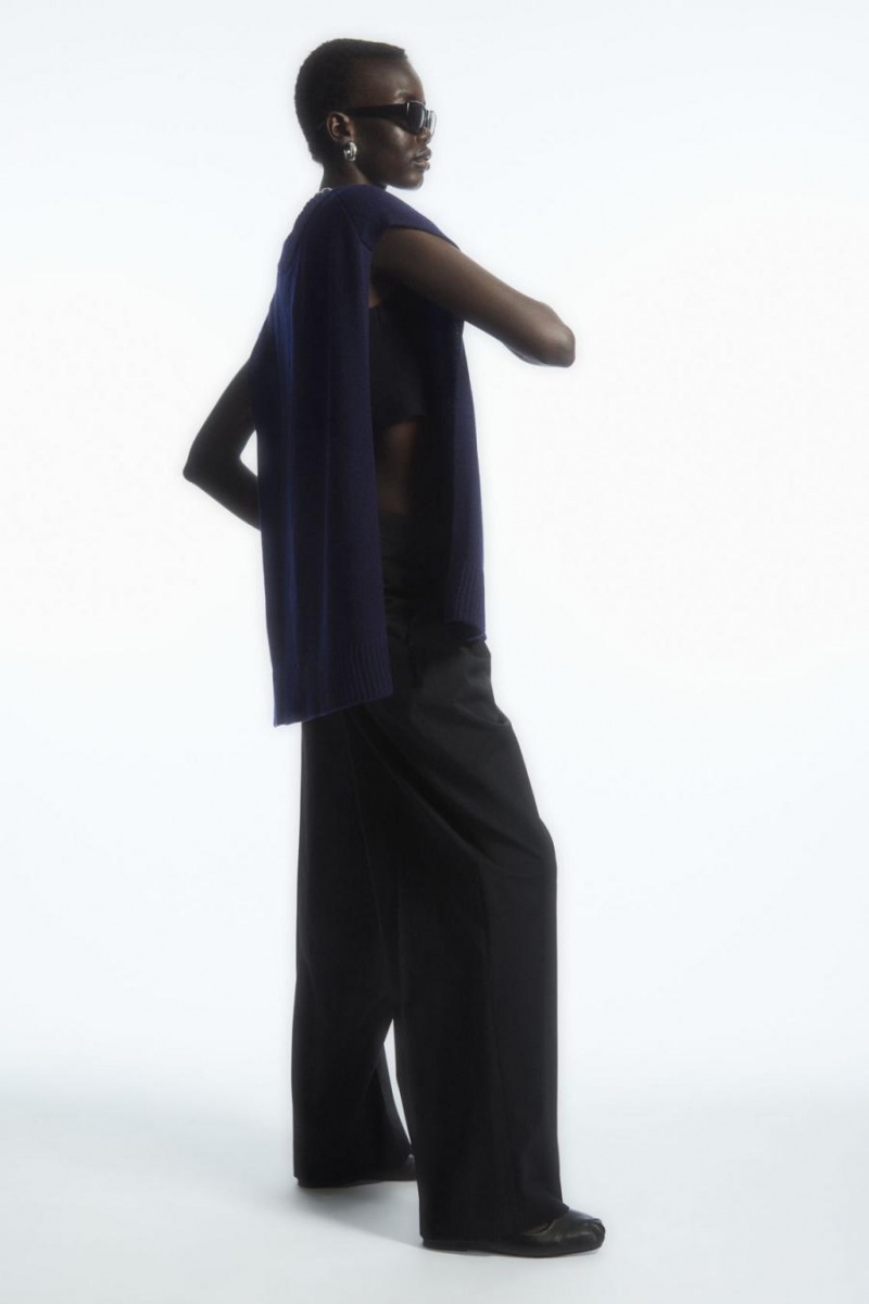 Vesta Dama COS Open-side V-neck Lână Bleumarin | CUBAK-2105