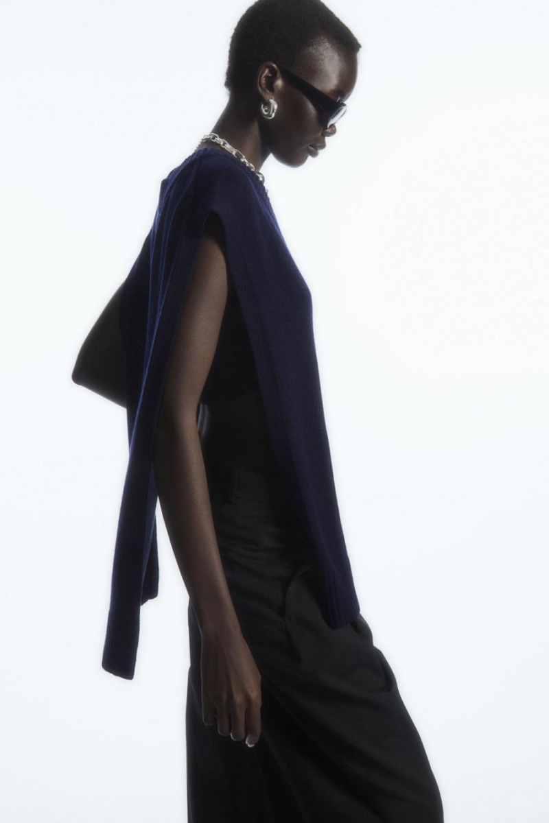 Vesta Dama COS Open-side V-neck Lână Bleumarin | CUBAK-2105